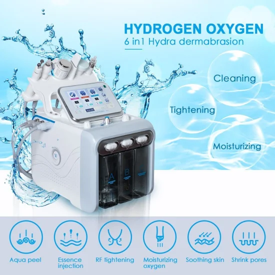 Multifunktionaler Hydro-Sauerstoff-Gesichtsreiniger 6 in 1 Aquafacial Water Peel Hautpflege-Schönheitsausrüstung Hydro Scrubber RF-Gesichtstiefenreinigungsmaschine